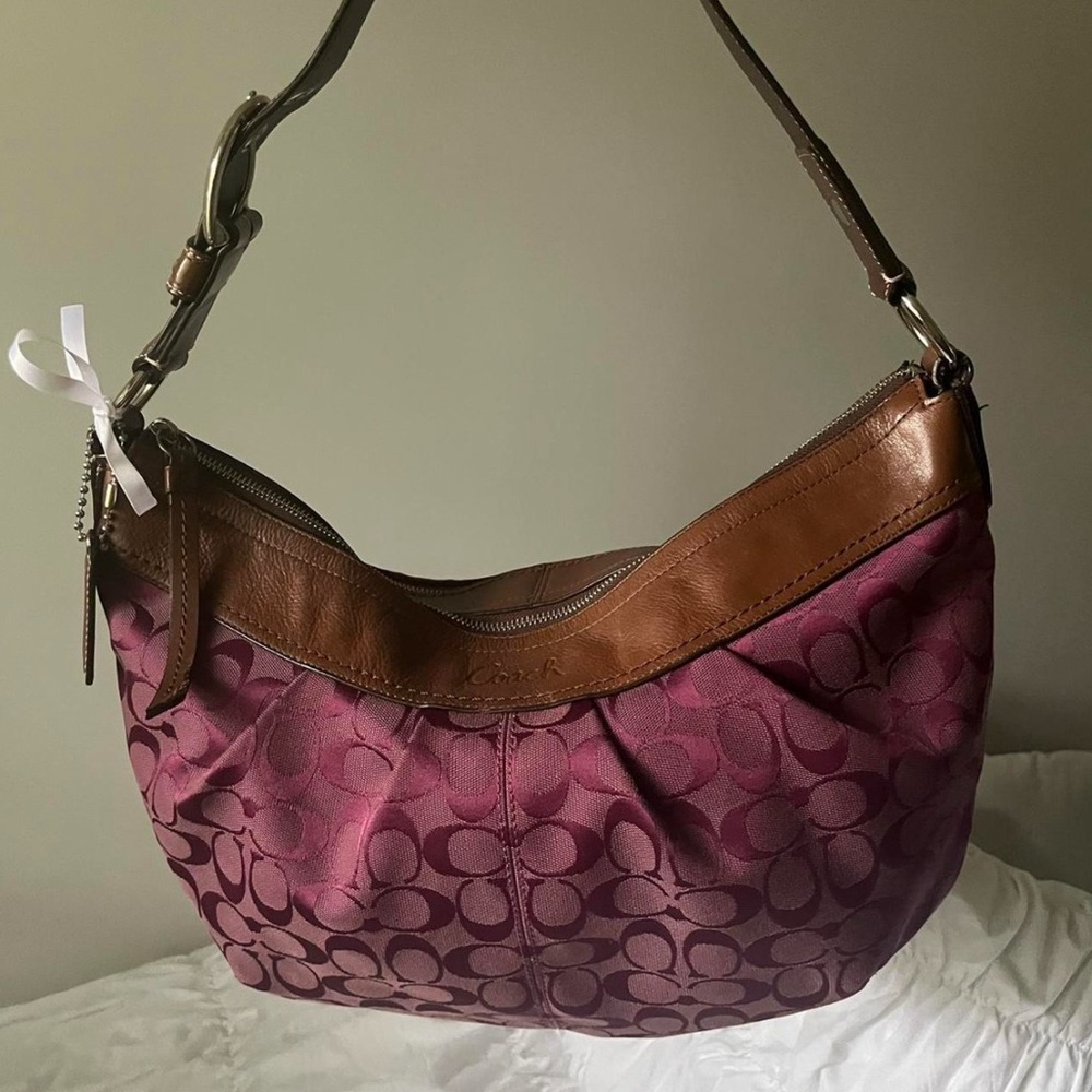 Coach Burgundy and Brown Hobo Bag